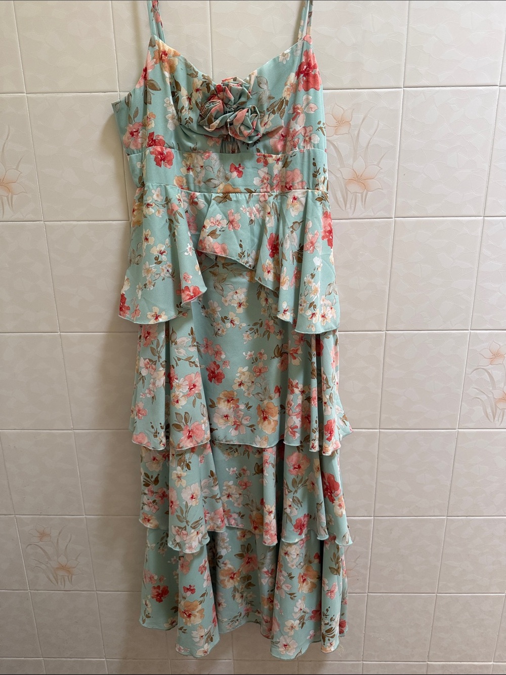Charlotte Russe Sage Green Floral Tiered Maxi Dress